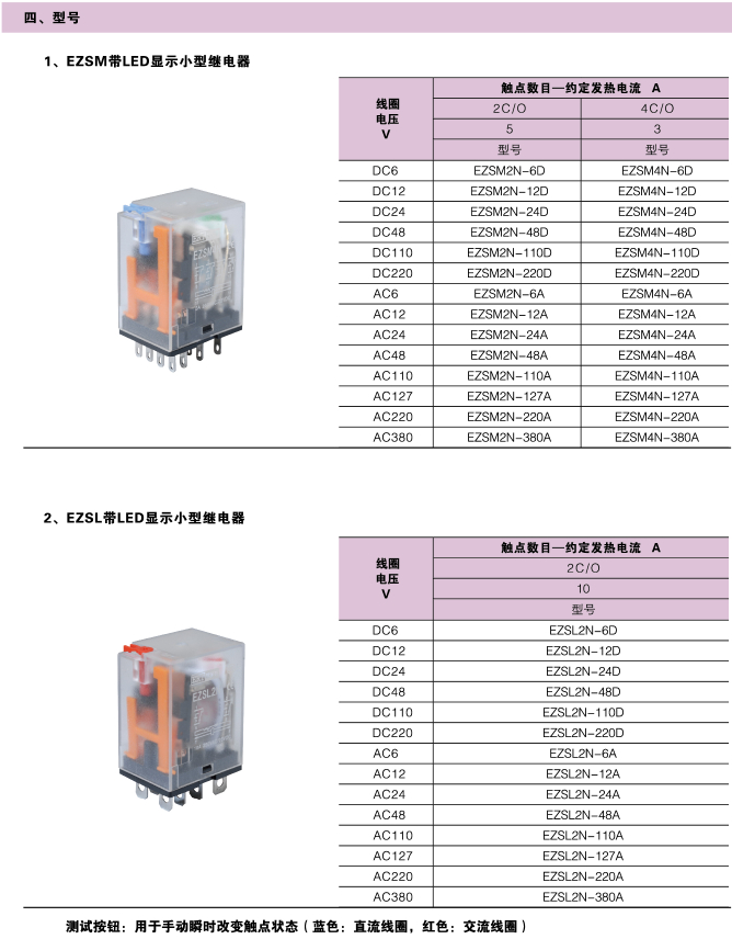 EZSM、EZSL系列測試按鈕繼電器